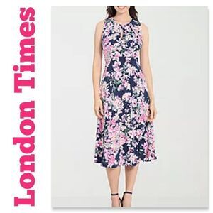 NWT London Times London Style Petite Sleeveless Floral Midi Fit + Flare Dress